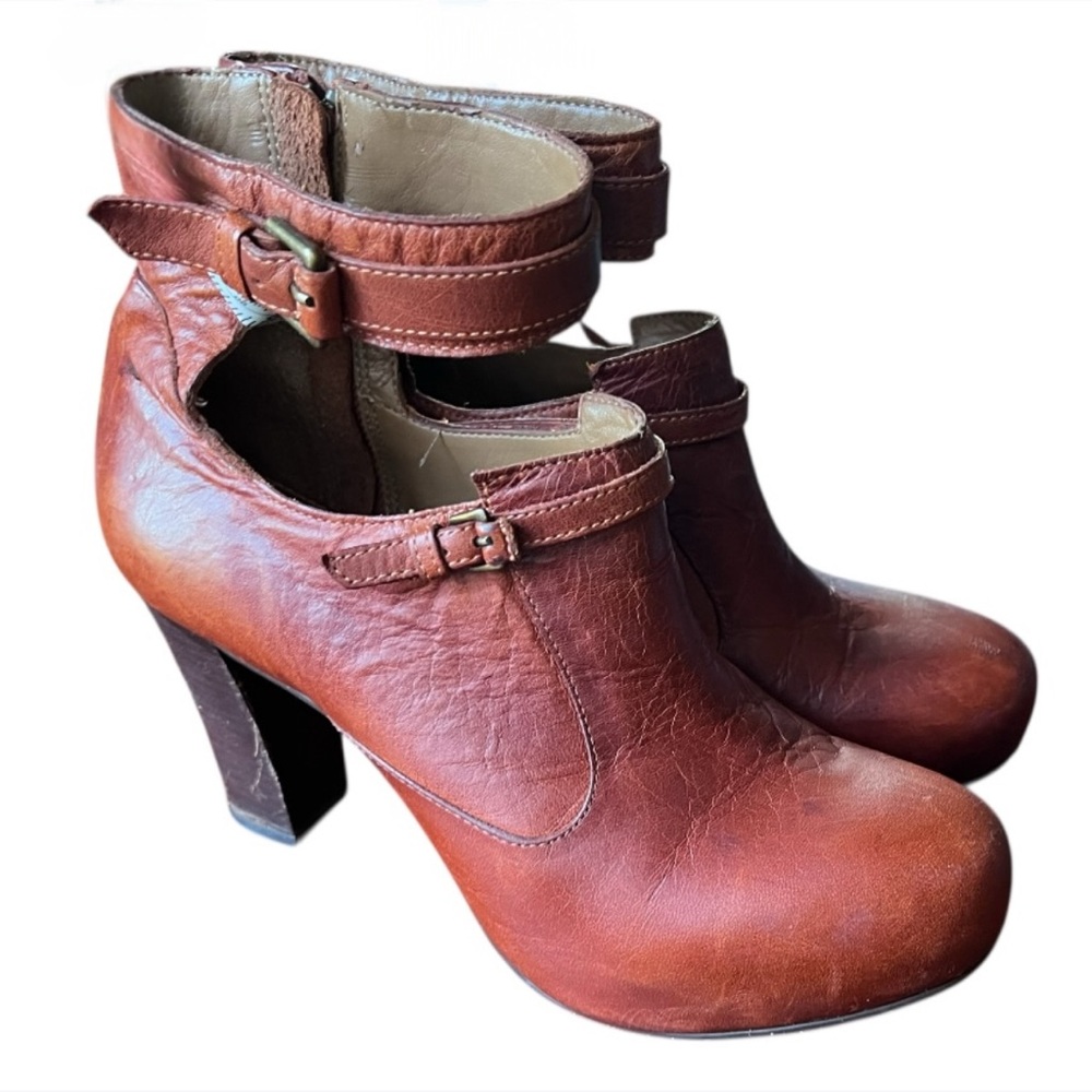 Anthropologie Schuler & Sons "Steeplechase" Ankle Boots, Brown Leather, Size 8